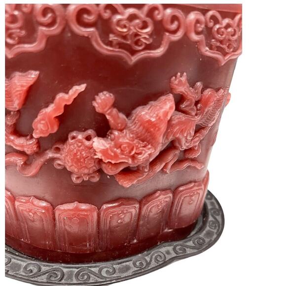 Vintage Wine Red Chinese Dragon Candle on Stand - Picture 7 of 8
